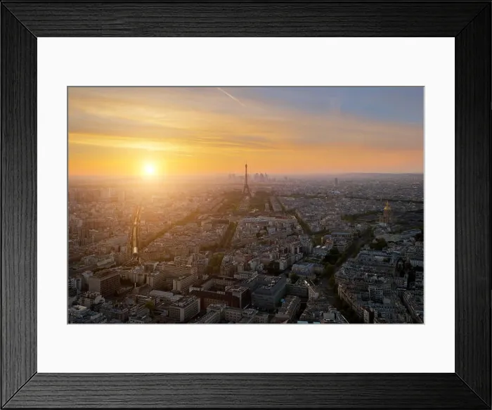 Framed Print : Aerial view of Paris skyline with Eiffel Tower at sunset in Paris, France Framed Print : Aerial view of Paris skyline with Eiffel Tower at sunset in Paris, France