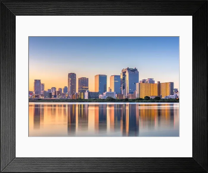 Framed Print : Osaka, Japan Umeda District cityscape on the Yodogawa River at dusk Framed Print : Osaka, Japan Umeda District cityscape on the Yodogawa River at dusk