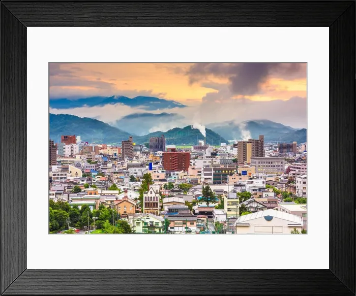 Framed Print : Tottori, Japan town skyline at dusk Framed Print : Tottori, Japan town skyline at dusk