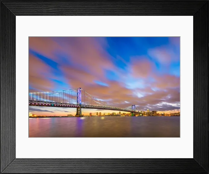 Framed Print : Philadelphia, Pennsylvania, USA skyline on the Delaware river with Ben Franklin Bridge at night Framed Print : Philadelphia, Pennsylvania, USA skyline on the Delaware river with Ben Franklin Bridge at night