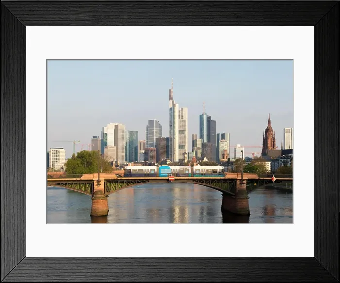 Framed Print : Tram with Frankfurt am Main skyline at morning in Frankfurt, Germany
