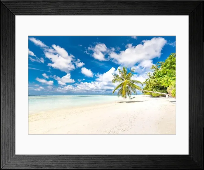 Framed Print : Beautiful tropical beach banner. White sand and coco palms travel tourism wide panorama background concept. Amazing beach landscape. Luxury summer Framed Print : Beautiful tropical beach banner. White sand and coco palms travel tourism wide panorama background concept. Amazing beach landscape. Luxury summer