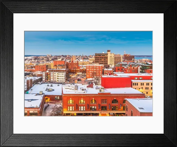 Framed Print : Portland, Maine, USA downtown skyline at twilight in winter Framed Print : Portland, Maine, USA downtown skyline at twilight in winter