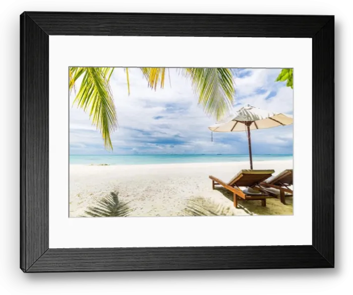 Framed Print : Beach scenery with two chairs and umbrella, couple travel and vacation destination for honeymoon and romantic getaway. Luxury summer island beach Framed Print : Beach scenery with two chairs and umbrella, couple travel and vacation destination for honeymoon and romantic getaway. Luxury summer island beach