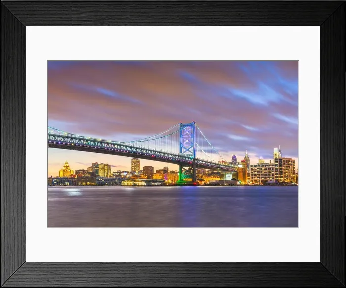 Framed Print : Philadelphia, Pennsylvania, USA skyline on the Delaware river with Ben Franklin Bridge at night Framed Print : Philadelphia, Pennsylvania, USA skyline on the Delaware river with Ben Franklin Bridge at night