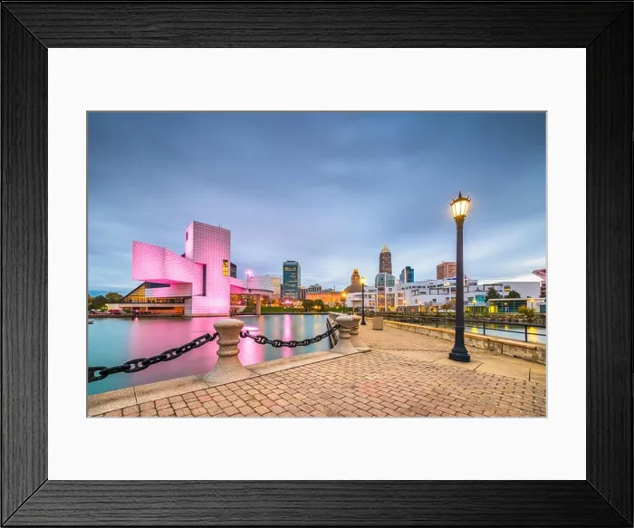Framed Print : Cleveland, Ohio, USA downtown city skyline and harbor at twilight Framed Print : Cleveland, Ohio, USA downtown city skyline and harbor at twilight