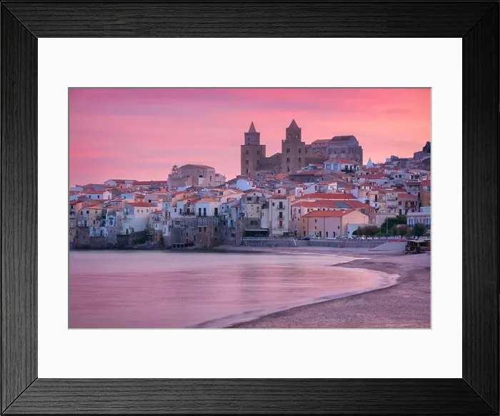 Framed Print : Cefalu, Sicily, Italy. Cityscape image if coastal town Cefalu in Sicily at dramatic sunset Framed Print : Cefalu, Sicily, Italy. Cityscape image if coastal town Cefalu in Sicily at dramatic sunset