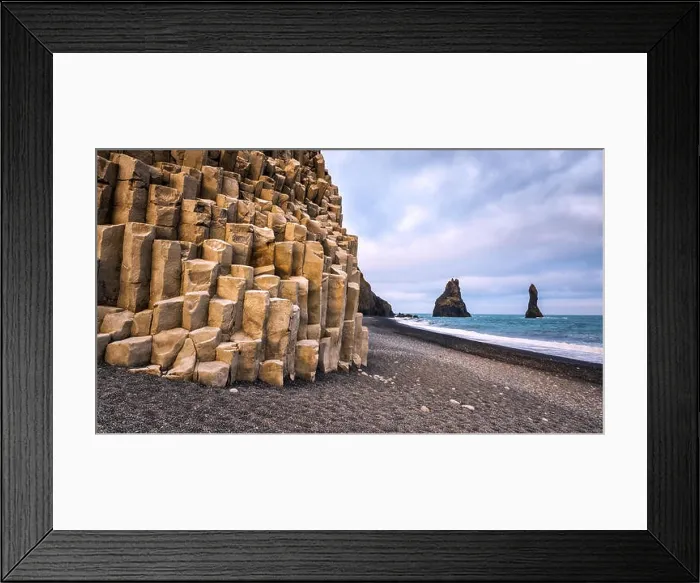 Framed Print : Basalt rock formations Troll toes on black beach. Reynisdrangar, Vik, Iceland Framed Print : Basalt rock formations Troll toes on black beach. Reynisdrangar, Vik, Iceland