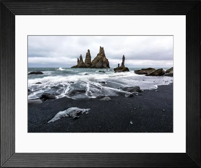 Framed Print : Basalt rock formations Troll toes on black beach. Reynisdrangar, Vik, Iceland Framed Print : Basalt rock formations Troll toes on black beach. Reynisdrangar, Vik, Iceland