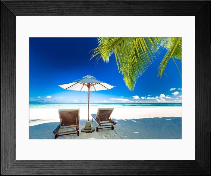 Framed Print : Luxury beach resort, beach loungers near the sea with white sand over sea Tropical island background, summer vacation concept, holiday and tourism Framed Print : Luxury beach resort, beach loungers near the sea with white sand over sea Tropical island background, summer vacation concept, holiday and tourism