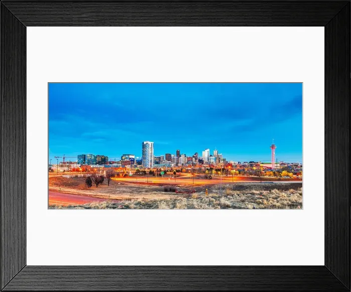 Framed Print : Denver, Colorado, USA downtown city skyline and highways at dawn Framed Print : Denver, Colorado, USA downtown city skyline and highways at dawn
