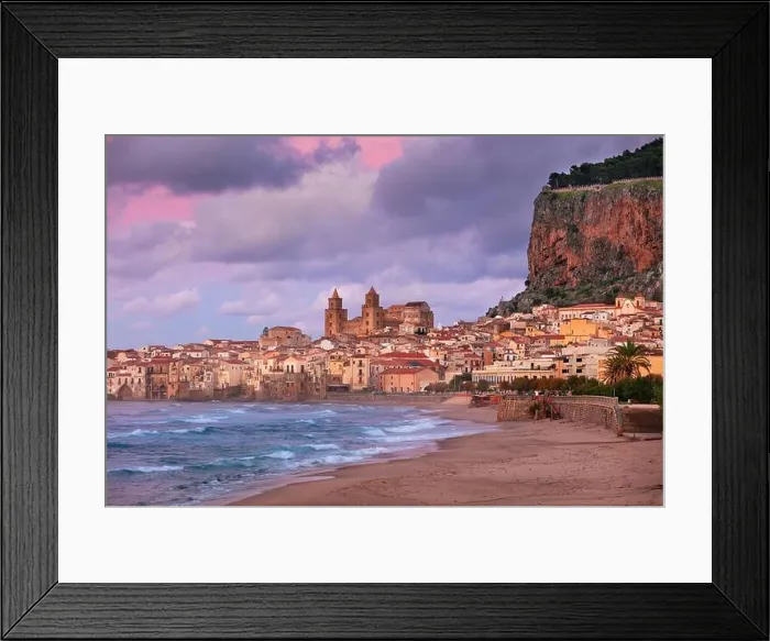 Framed Print : Cefalu, Sicily, Italy. Cityscape image if coastal town Cefalu in Sicily at dramatic sunset Framed Print : Cefalu, Sicily, Italy. Cityscape image if coastal town Cefalu in Sicily at dramatic sunset