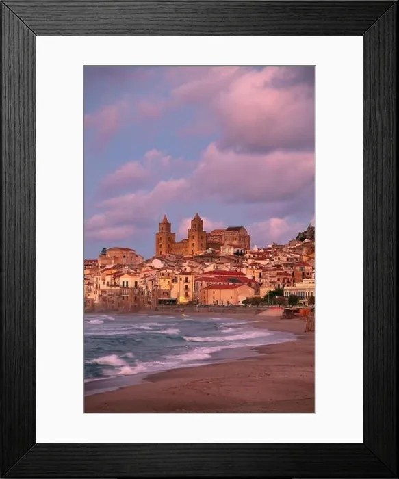 Framed Print : Cefalu, Sicily, Italy. Cityscape image if coastal town Cefalu in Sicily at dramatic sunset Framed Print : Cefalu, Sicily, Italy. Cityscape image if coastal town Cefalu in Sicily at dramatic sunset