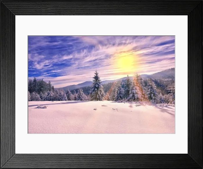 Framed Print : Beautiful winter landscape in the mountains. Sunset Framed Print : Beautiful winter landscape in the mountains. Sunset