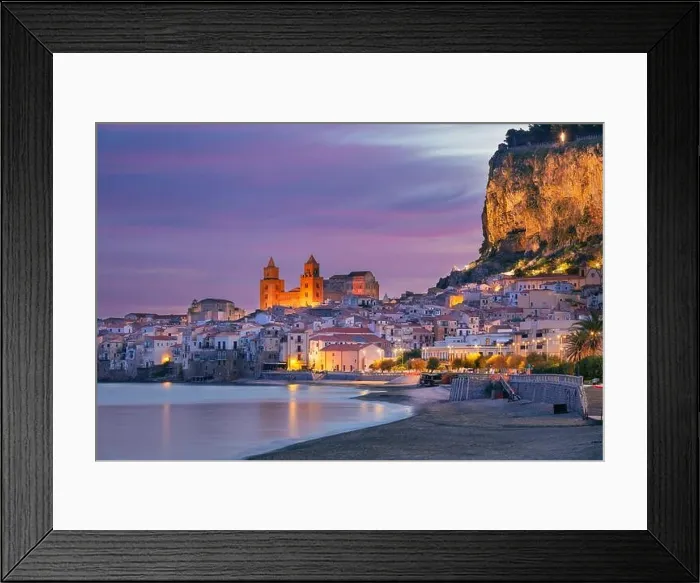 Framed Print : Cefalu, Sicily, Italy. Cityscape image if coastal town Cefalu in Sicily at dramatic sunrise Framed Print : Cefalu, Sicily, Italy. Cityscape image if coastal town Cefalu in Sicily at dramatic sunrise