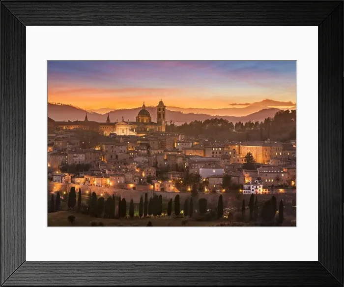 Framed Print : Urbino, Italy medieval walled city in the Marche region at twilight Framed Print : Urbino, Italy medieval walled city in the Marche region at twilight