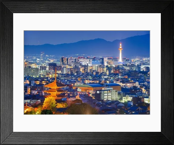 Framed Print : Kyoto, Japan skyline and towers at dusk Framed Print : Kyoto, Japan skyline and towers at dusk
