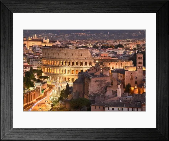 Framed Print : Rome, Italy view towards the Colosseum with archeological areas at sunset Framed Print : Rome, Italy view towards the Colosseum with archeological areas at sunset