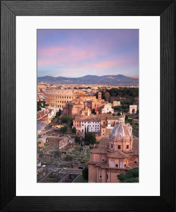 Framed Print : Rome, Italy view towards the Colosseum with archeological areas at sunset Framed Print : Rome, Italy view towards the Colosseum with archeological areas at sunset