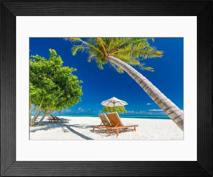 Framed Print : Beautiful beach. Chairs on the sandy beach near the sea. Summer holiday and vacation concept for tourism. Inspirational tropical landscape Framed Print : Beautiful beach. Chairs on the sandy beach near the sea. Summer holiday and vacation concept for tourism. Inspirational tropical landscape