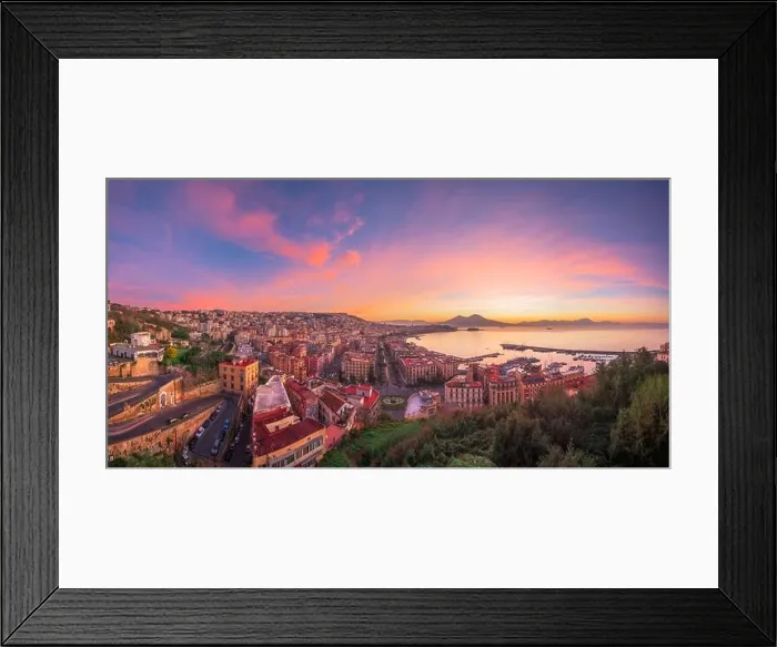 Framed Print : Naples, Italy aerial skyline on the bay with Mt. Vesuvius at dawn Framed Print : Naples, Italy aerial skyline on the bay with Mt. Vesuvius at dawn
