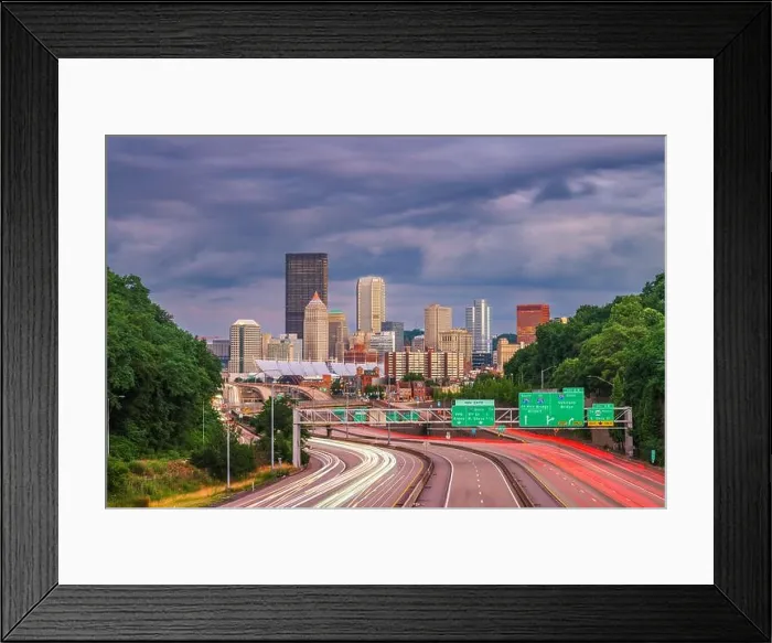 Framed Print : Pittsburgh, Pennsylvania, USA downtown city skyline over looking highways at dusk Framed Print : Pittsburgh, Pennsylvania, USA downtown city skyline over looking highways at dusk