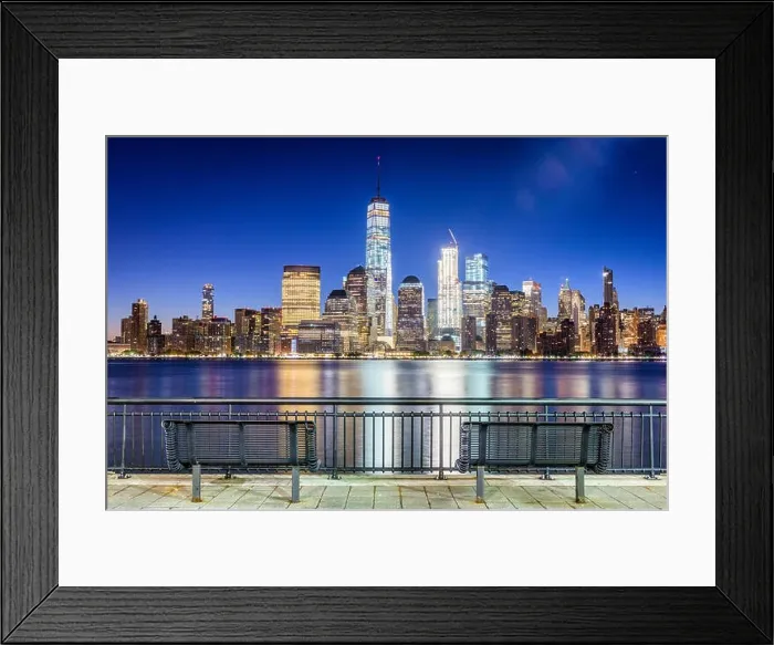 Framed Print : New York City financial district on the Hudson River at twilight Framed Print : New York City financial district on the Hudson River at twilight