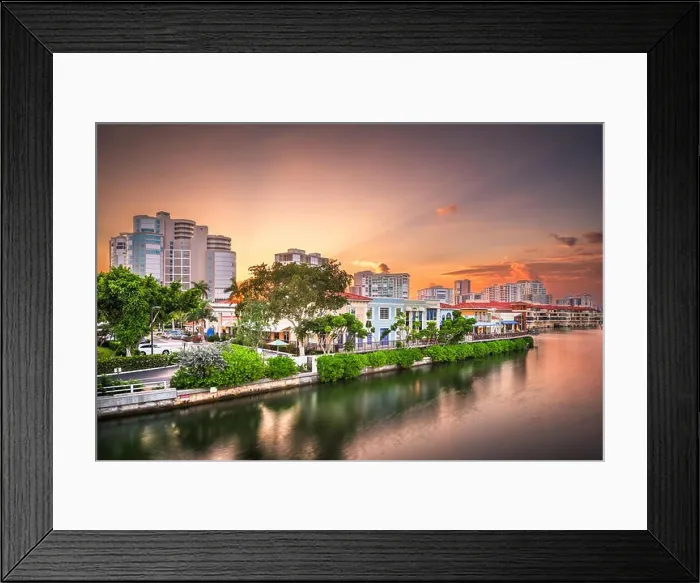 Framed Print : Naples, Florida, USA downtown skyline at dusk