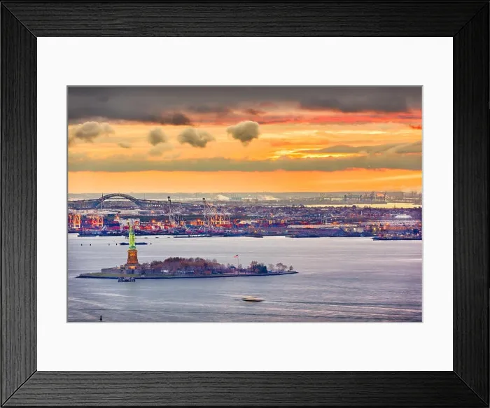 Framed Print : New York Harbor, New York, USA with the Statue of Liberty and Bayonne, New Jersey in the background Framed Print : New York Harbor, New York, USA with the Statue of Liberty and Bayonne, New Jersey in the background