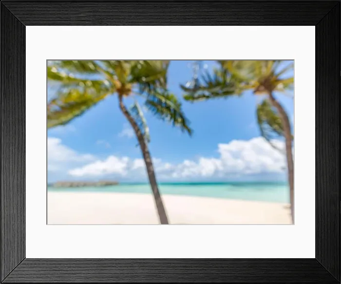 Framed Print : Beach landscape background with blurred sea and coconut tree background under blue sky. Exotic idyllic beach, tropical island blurred landscape Framed Print : Beach landscape background with blurred sea and coconut tree background under blue sky. Exotic idyllic beach, tropical island blurred landscape