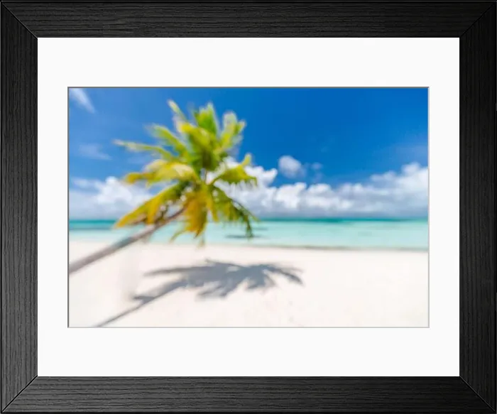 Framed Print : Beach landscape background with blurred sea and coconut tree background under blue sky. Exotic idyllic beach, tropical island blurred landscape Framed Print : Beach landscape background with blurred sea and coconut tree background under blue sky. Exotic idyllic beach, tropical island blurred landscape