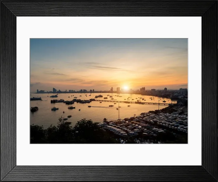 Framed Print : Pattaya city skyline and pier at morning in Pattaya, Chonburi, Thailand Framed Print : Pattaya city skyline and pier at morning in Pattaya, Chonburi, Thailand