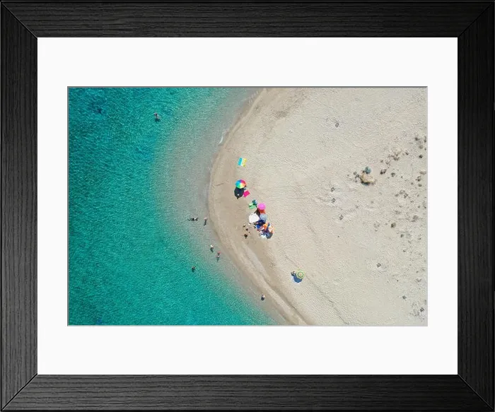 Framed Print : Aerial drone view of iconic small uninhabited island of Marathonisi featuring clear water, sandy shore and natural hatchery of Caretta-Caretta sea tur Framed Print : Aerial drone view of iconic small uninhabited island of Marathonisi featuring clear water, sandy shore and natural hatchery of Caretta-Caretta sea tur