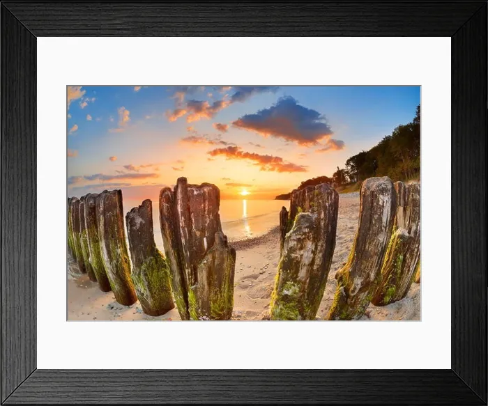 Framed Print : Sunrise landscape at Baltic sea, Wolin Island, Poland