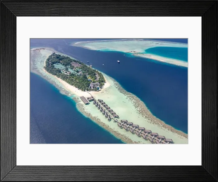 Framed Print : Amazing aerial landscape in Maldives islands. Perfect blue sea and coral reef view from drone or plane. Exotic summer travel and vacation landscape Framed Print : Amazing aerial landscape in Maldives islands. Perfect blue sea and coral reef view from drone or plane. Exotic summer travel and vacation landscape