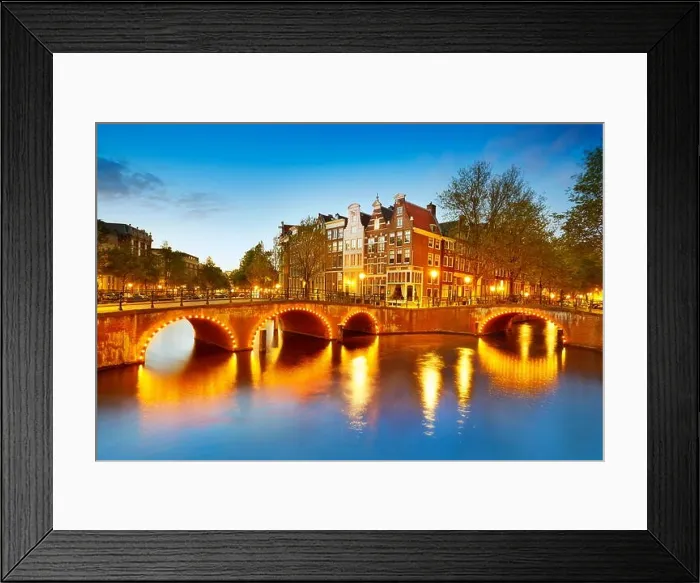 Framed Print : Evening at Amsterdam canals - Holland, Netherlands Framed Print : Evening at Amsterdam canals - Holland, Netherlands