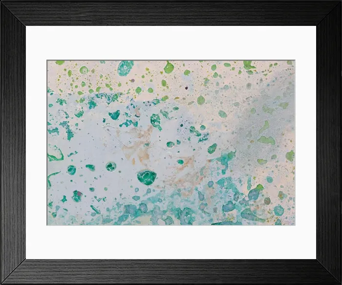 Framed Print : Green splits on light blue background. Abstract oil painting Framed Print : Green splits on light blue background. Abstract oil painting