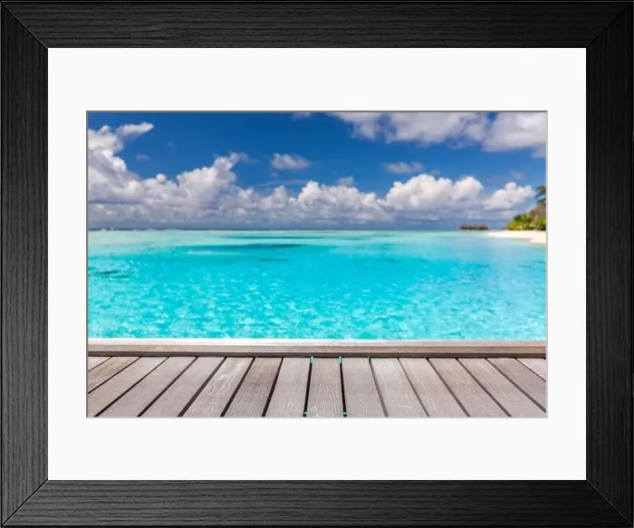Framed Print : Empty wooden planks with blur beach on background, can be used for product placement. Summer landscape, abstract beach and copy space Framed Print : Empty wooden planks with blur beach on background, can be used for product placement. Summer landscape, abstract beach and copy space