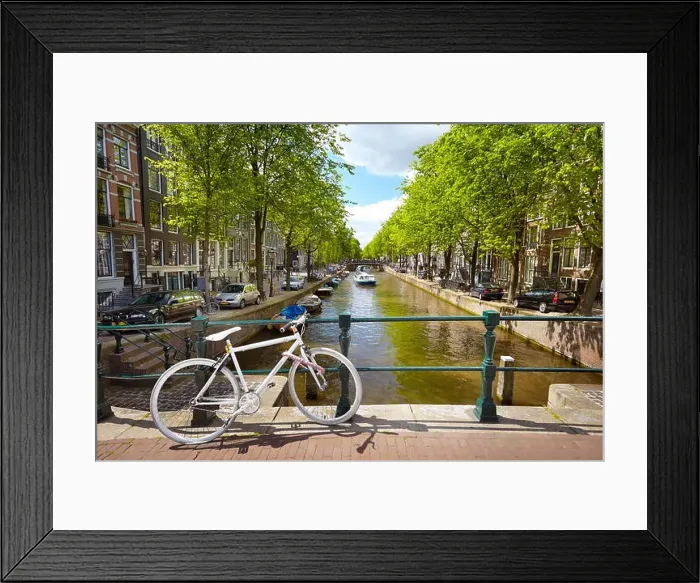 Framed Print : View at bicycle and canal - Amsterdam, Holland Netherlands Framed Print : View at bicycle and canal - Amsterdam, Holland Netherlands