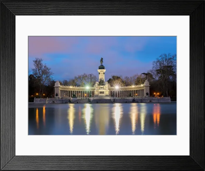 Framed Print : Night cityscape with lights at the memorial in Retiro city park, Madrid, Spain Framed Print : Night cityscape with lights at the memorial in Retiro city park, Madrid, Spain