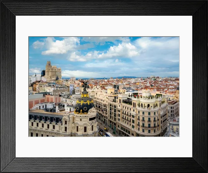 Framed Print : Madrid panoramic aerial view of Gran Via, main shopping street in Madrid, capital of Spain, Europe Framed Print : Madrid panoramic aerial view of Gran Via, main shopping street in Madrid, capital of Spain, Europe