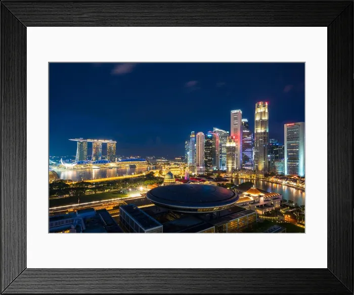 Framed Print : Singapore cityscape at dusk. Landscape of Singapore business building around Marina bay. Modern high building in business district area at twilight Framed Print : Singapore cityscape at dusk. Landscape of Singapore business building around Marina bay. Modern high building in business district area at twilight