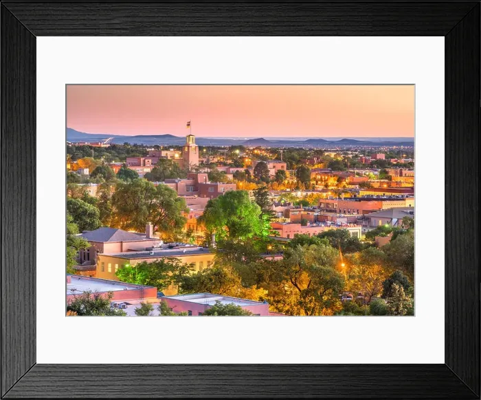 Framed Print : Santa Fe, New Mexico, USA downtown skyline at dusk Framed Print : Santa Fe, New Mexico, USA downtown skyline at dusk