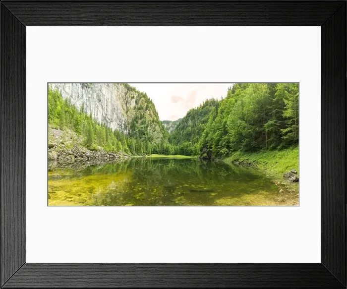 Framed Print : Clear water in a forest lake with pine trees, summer mountain pass. Green mountain lake view, freshness and tranquility Framed Print : Clear water in a forest lake with pine trees, summer mountain pass. Green mountain lake view, freshness and tranquility