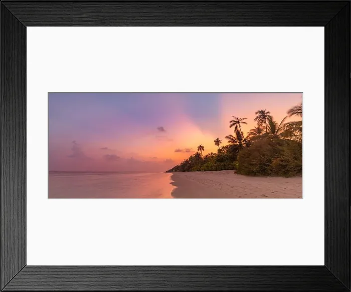 Framed Print : Majestic sunset island beach. Tropical scenic summer landscape. Beautiful natural seaside. Exotic tranquil sand coast sunrise colorful sky, sun rays Framed Print : Majestic sunset island beach. Tropical scenic summer landscape. Beautiful natural seaside. Exotic tranquil sand coast sunrise colorful sky, sun rays