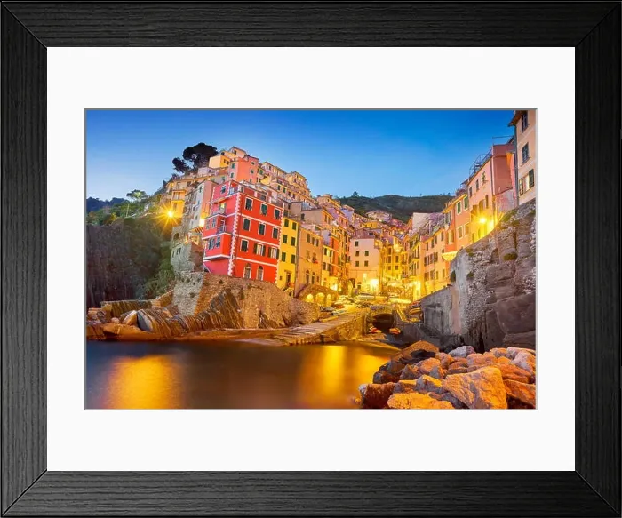 Framed Print : Riomaggiore at evening dusk, Riviera de Levanto, Cinque Terre, Liguria, Italy Framed Print : Riomaggiore at evening dusk, Riviera de Levanto, Cinque Terre, Liguria, Italy