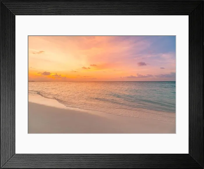Framed Print : Sea sand sky beach closeup. Panoramic island landscape. Inspire tropical beach seascape shore horizon. Colorful sunset sky calmness tranquil relax Framed Print : Sea sand sky beach closeup. Panoramic island landscape. Inspire tropical beach seascape shore horizon. Colorful sunset sky calmness tranquil relax