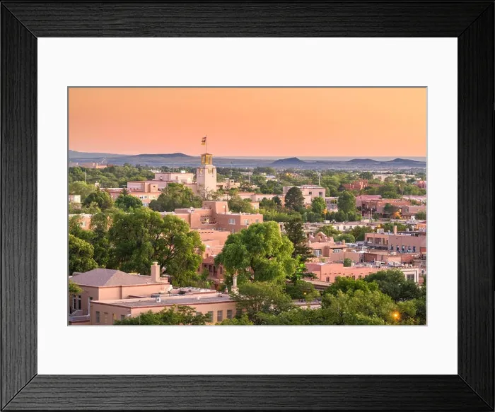 Framed Print : Santa Fe, New Mexico, USA downtown skyline at dusk