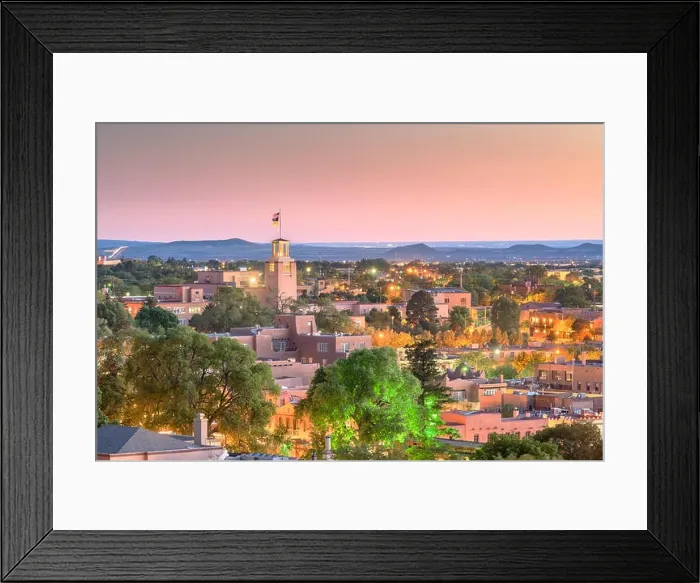 Framed Print : Santa Fe, New Mexico, USA downtown skyline at dusk Framed Print : Santa Fe, New Mexico, USA downtown skyline at dusk