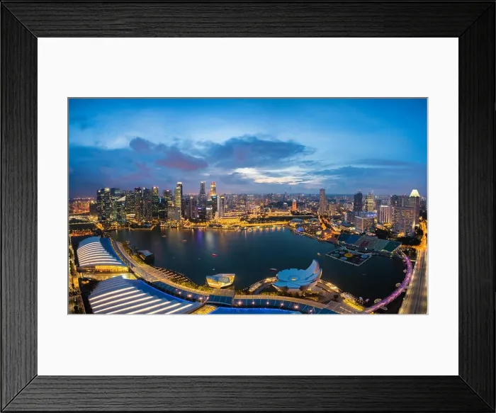 Framed Print : Aerial view of Singapore business district and city at night in Singapore, Asia Framed Print : Aerial view of Singapore business district and city at night in Singapore, Asia